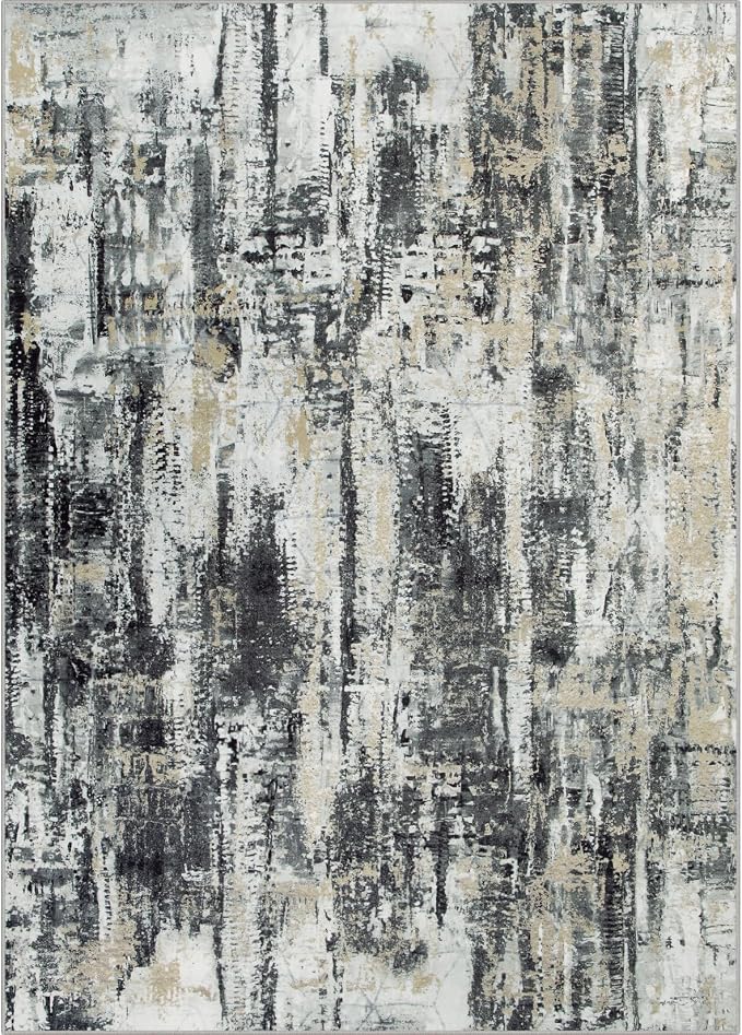 4x6 Area Rugs Washable Rug: Modern Abstract Living Room Rug Soft Anti-Skid Thin Carpet Indoor Floor Non-Shedding Carpets for Bedroom Dining Room Farmhouse Nursery Home Office Black Grey Gold