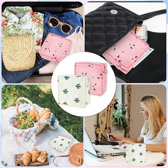 2Pcs Period Bag, Sanitary Napkin Storage Bag Portable Reusable Sanitary Pads Bags for Women Tampons Holder for Purse Period Pouch with Zipper Feminine Care Kit
