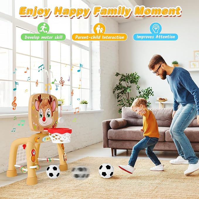 Toddler Basketball Hoop Tball Set & Soccer Goal Play Activity Center,Toys for 1 2 3 Year Old Boys Girls,Montessori Sports Toys with Sound Music Christmas Birthday Gifts for Baby Kids 12 Months+