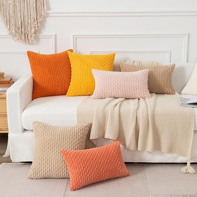 Kevin Textile Soft Corduroy 12"x20" Lumbar Pillow Cover 1 Pack, Light Pink | Boho Stripe Plush Corduroy Decorative Oblong Cushion Cover Modern Farmhouse Home Decor for Sofa Couch Bed Chair