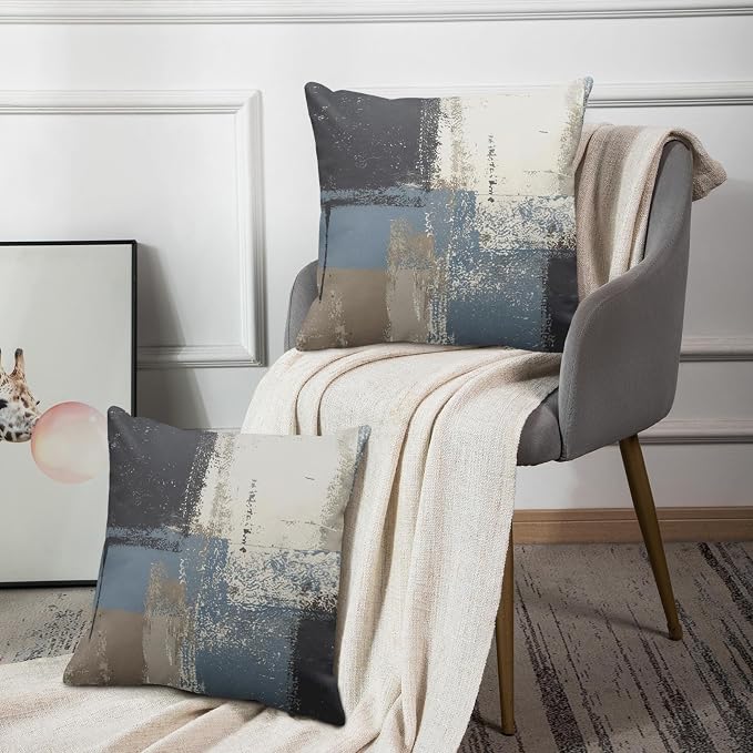 Emvency Throw Pillow Covers Set of 2, 18 x 18 Inch, Blue Grey | Abstract Modern Painting Outdoor Decorative Square Pillow Cases Couch Cushion Case for Couch Bed Sofa Living Room Home Decor