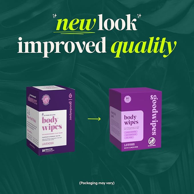 Goodwipes Body Wipes, Really Big for All Over, Made with Aloe, Plant Based and Hypoallergenic, Wipe Away Sweat and Odor, For Face and Body-Lavender, 10 Count