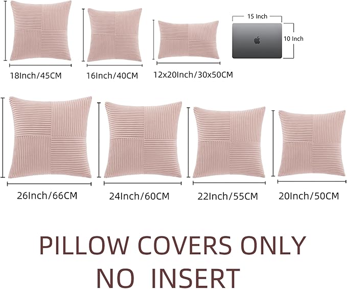 Fancy Homi 2 Packs Blush Pink Samll Decorative Throw Pillow Covers 14x14 Inch with for Couch Bed Sofa, Rustic Farmhouse Boho Home Decor, Soft Corss Patchwork Corduroy Square Cushion Case 35x35 cm