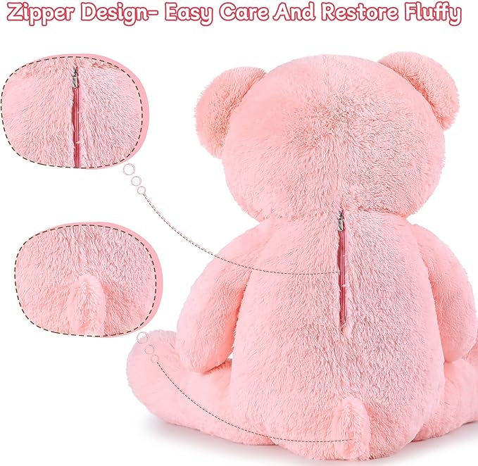 MorisMos 47inch Giant Teddy Bear Stuffed Animal 4ft, Big Teddy Bear Plush for Baby Shower, Cuddly Large Stuffed Bear Gifts for Kids, Girls, Girlfriend, Women on Valentine, Christmas, Birthday(Pink)