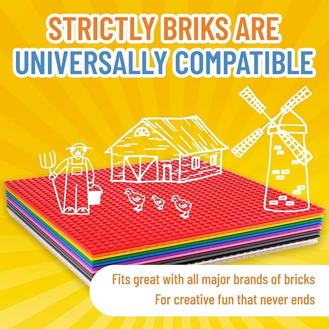 Strictly Briks Classic Stackable Baseplates, for Building Bricks, Bases for Tables, Mats, and More, 100% Compatible with All Major Brands, Rainbow