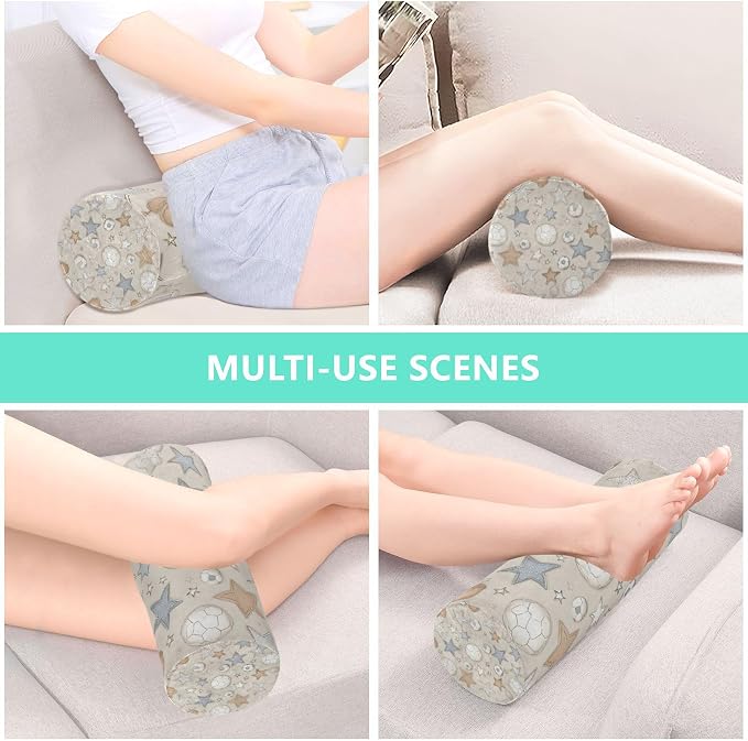 Light Beige Stars Footballs Neck Roll Pillow Bolster Round Health Memory Foam Long Cervical Cylinder Pillows with Removable Washable Cover for Body Bed Legs Back Yoga