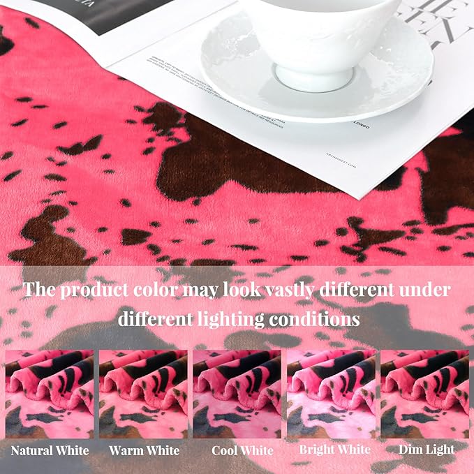 Cow Print Blanket Twin Size Hot Pink Throw Soft Fleece Flannel Lightweight Cow Throw Blankets Sofa Couch Bed Travel