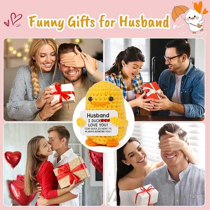 MBL Gifts for Husband Birthday Anniversary - I Duck Love You, Funny Handmade Crochet Duck for Husband Him Men Boyfriend Birthday Fathers Day Christmas Stocking Stuffers Present