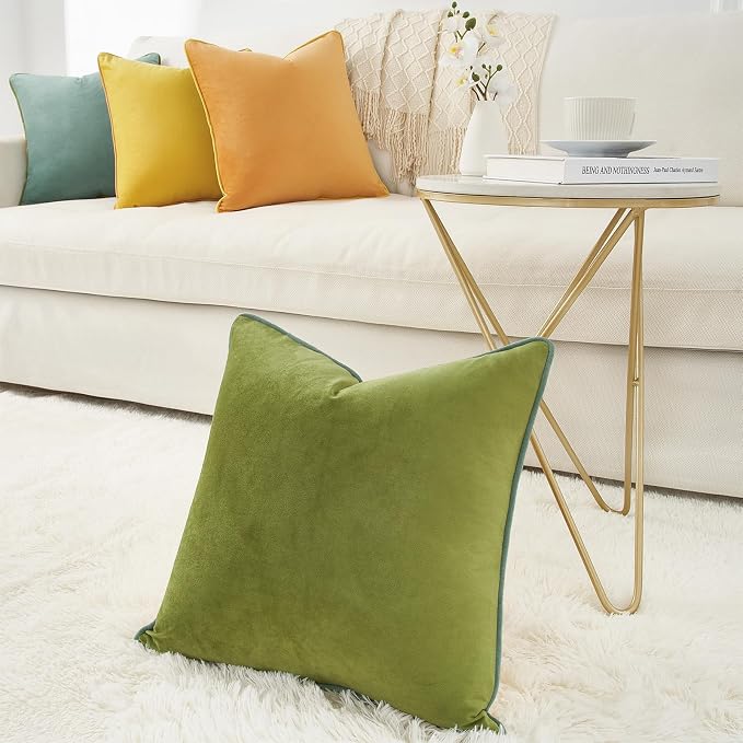 MONDAY MOOSE Decorative Throw Pillow Covers Cushion Cases, Set of 4 Soft Velvet Modern Double-Sided Designs, Mix and Match for Home Decor, Pillow Inserts Not Included (20x20 inch, Yellow/Green)