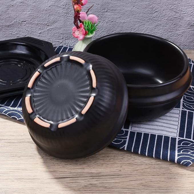 Korean Stone Bowl with Tray, Premium Ceramic Hot Pot for Bibimbap Soup, 27oz Small