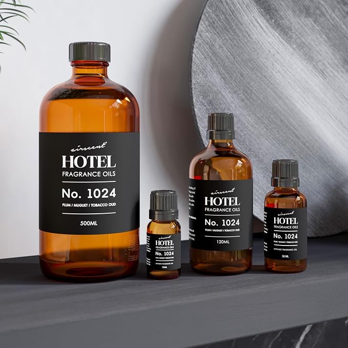 AirScent Hotel Diffuser Oil No. 1024 Inspired by JW M. Hotel - 120 ml | Plum Muguet Tobacco Oud - Hotel Scent Dupe - Fragrance Oil for Ultrasonic and Waterless Diffusers and Crafting - 4 fl oz