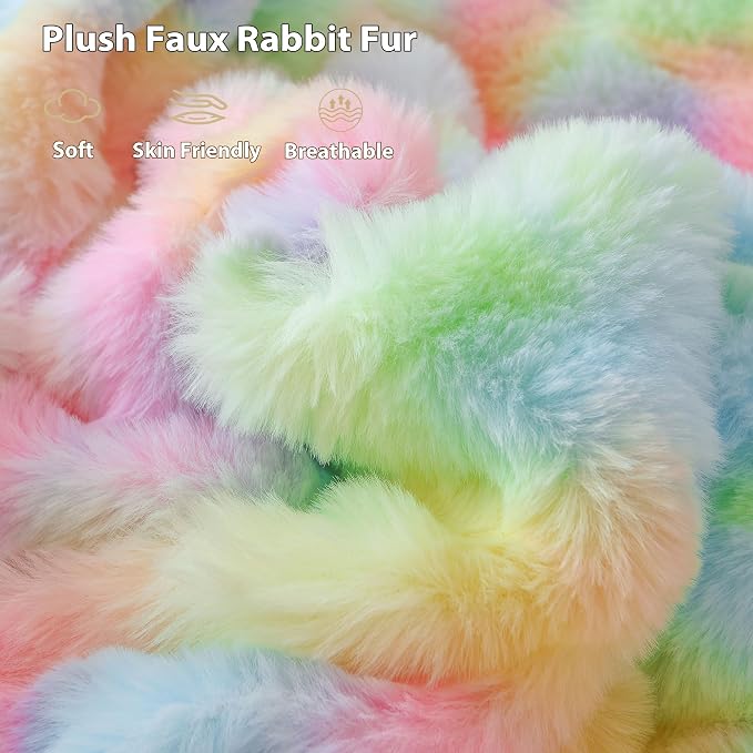 LIFEREVO Luxury Fluffy Faux Rabbit Fur Throw Blanket 50x60, Rainbow | Soft Plush Bubble Blanket for Bed Couch Sofa Office, Decorative Cute Tie Dye Shaggy Lap Throw for Kids Girls Adults, Washable