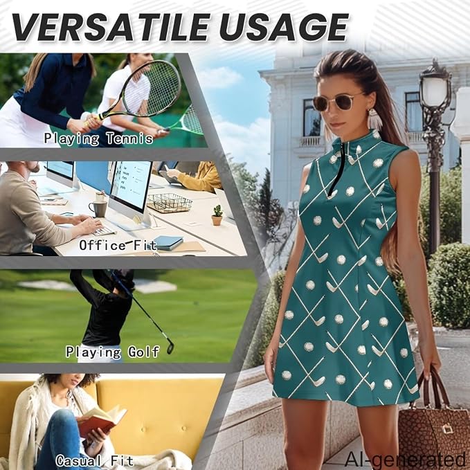 Golf Dress Tennis Dresses for Women with Built in Shorts and Pockets Sleeveless Athletic Dress Workout Dress