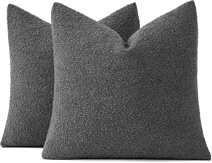MIULEE 20x20 Decorative Lumbar Boucle Couch Pillow Covers Charcoal | Set of 2 Textured Neutral Throw Pillow Covers, Accent Solid Pillowcases, Sofa Living Room Home Decor