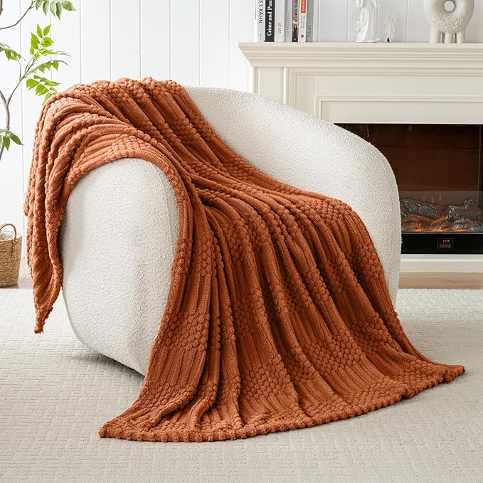 Rust Throw Blanket - Soft & Fluffy Fleece, Cute & Aesthetic, Perfect for Sofa, Couch, Chair, Bed, Living Room & Bedroom, All-Season Use, Plush & Cozy Decorative Blanket