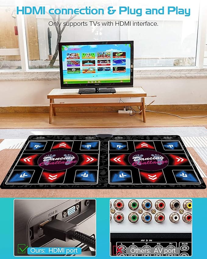 WuZhuangYuan Music Dance Mat for Kids & Adults,Ideal for Fitness Dance Games,899 Games,64GB Memory Card,75 Music Videos,650 Songs.for TV use,Made of Premium Flannel,a Luxurious Gift for Children