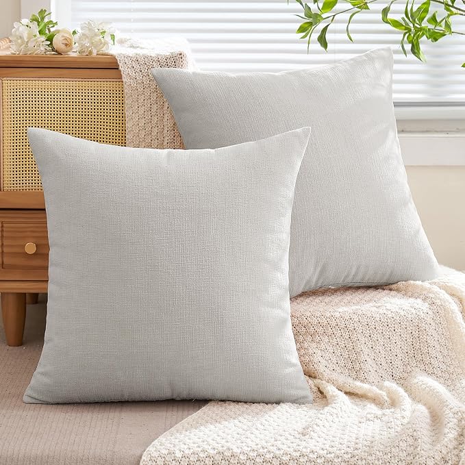 MIULEE Light Grey Chenille Couch Euro Throw Pillow Covers, 22x22 | Set of 2, Soft Modern Farmhouse Style, Decorative Pillowcases for Sofa Living Room Bed, Home Decor