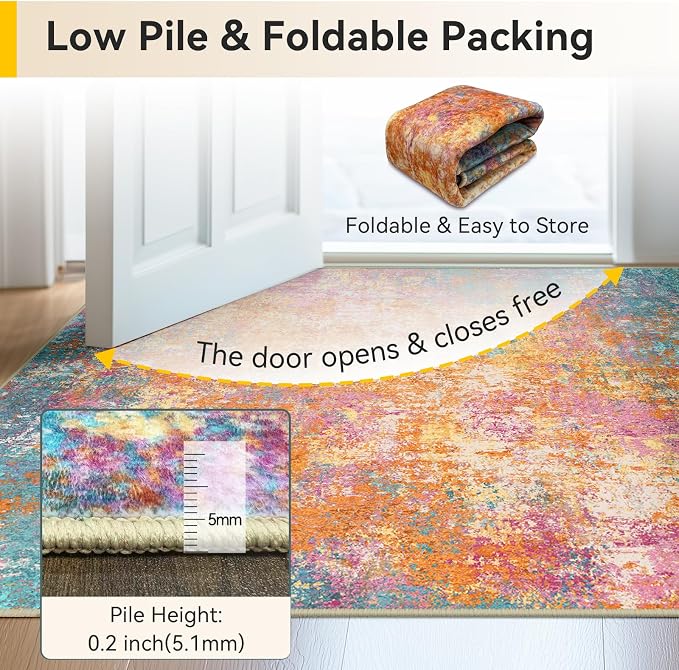 RELEANY Washable Runner 2'x10' Abstract Area Rug for Hallway Starlight | carpet for kitchen, entryway, bathroom, living room, bedroom, printed pattern, non-slip, soft, stain-resistant, easy to clean