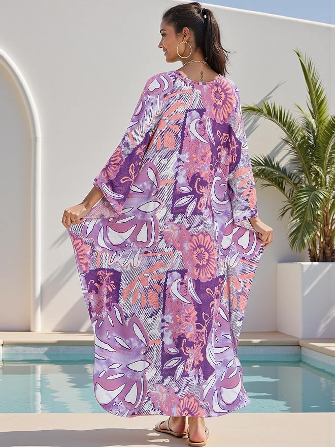 Mumu Dresses for Women Plus Size, Bohemian Kaftan Beach Cover Up Long Maxi Nightgown Soft Loungewear