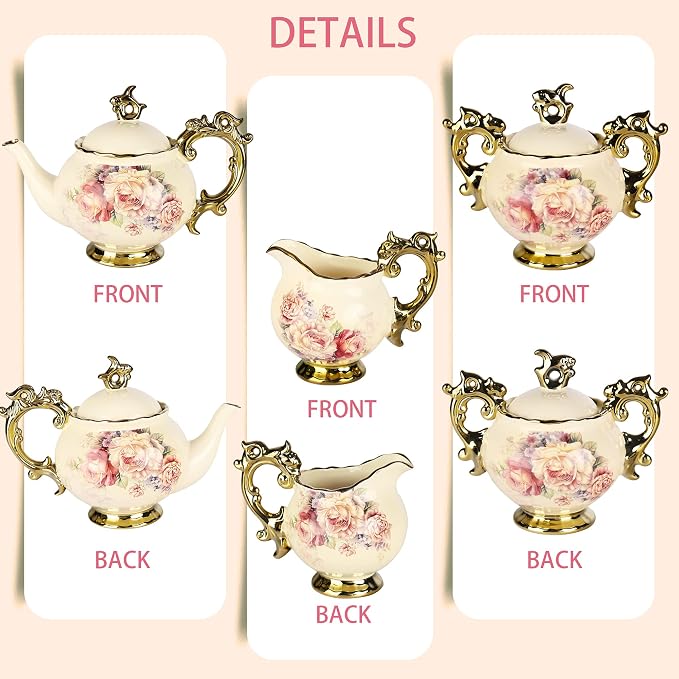 fanquare 15 Pieces British Porcelain Tea Set, Floral Vintage China Coffee Set, Wedding Tea Service for Adult, Big Tea Cup