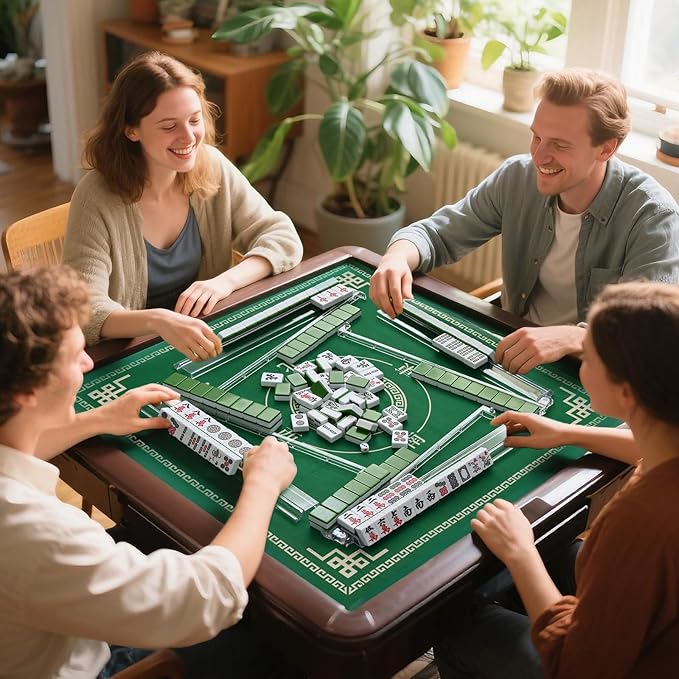 Mahjong Racks with Pushers, All-in-One Mahjong Tile Pushers and Racks with 3 Dices, Modern American Tile Set of 4 (Clear)