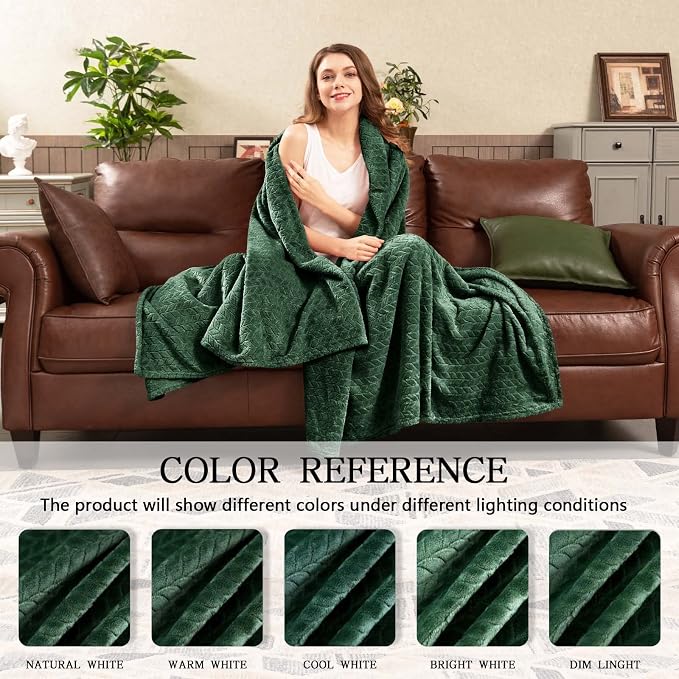 Inhand Fleece Throw Blanket, Super Soft Flannel Cozy for Adults, Washable Lightweight for Couch, Sofa, Bed, Office, Warm Plush for All Season, Green, 50"ร60"