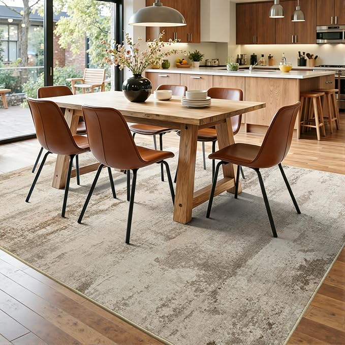 6x9 Ft Large Abstract Area Rugs for Living Room, Soft Non-Slip Modern Washable Rugs Print Pattern Carpet for Bedroom Indoor Floor Nursery Home Decor (Pink-Brown/Light tan)