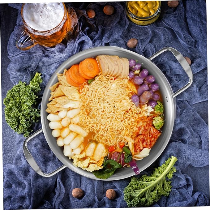 Stainless Steel Ramen Pot with Ergonomic Handles Capacity Korean Soup and Noodle Pot for Cooking Camping and Outdoor Use Easy to Clean Anti-scald Design