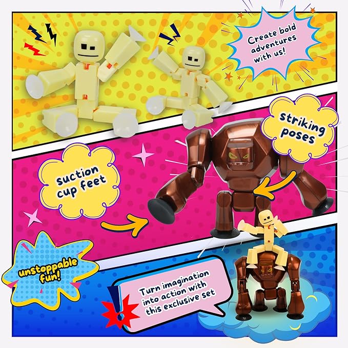 Zing StikBot & Mega Monster Stop-Motion Animation Pack โ Exclusive Butter Yellow StikBot + Bronze Gigantus Figure, Creative Toy for Kids Age 4+