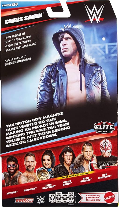 Mattel WWE Elite Action Figure & Accessories, Series #124 Set, 6-inch Collectible Chris Sabin with 25 Articulation Points & Swappable Hands