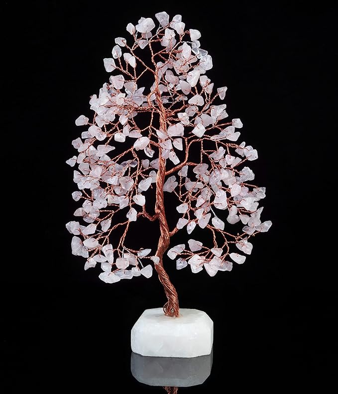 Rose Quartz Crystal Tree Gemstone Tree of Life Quartz Base Chakra Bonsai Tree for Room, Office & Bedroom Decor Spiritual Gift Meditation Birthday Gift for Women Mom her Sister Housewarming Gifts Home