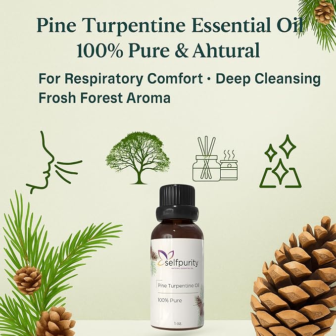 Pine Turpentine Essential Oil 1 Oz (30ml) – 100% Pure Natural Turpentine Oil for Aromatherapy Diffuser, Massage, Skin Care, DIY Soap & Candle Making – Fresh Forest Aroma, Pack of 12