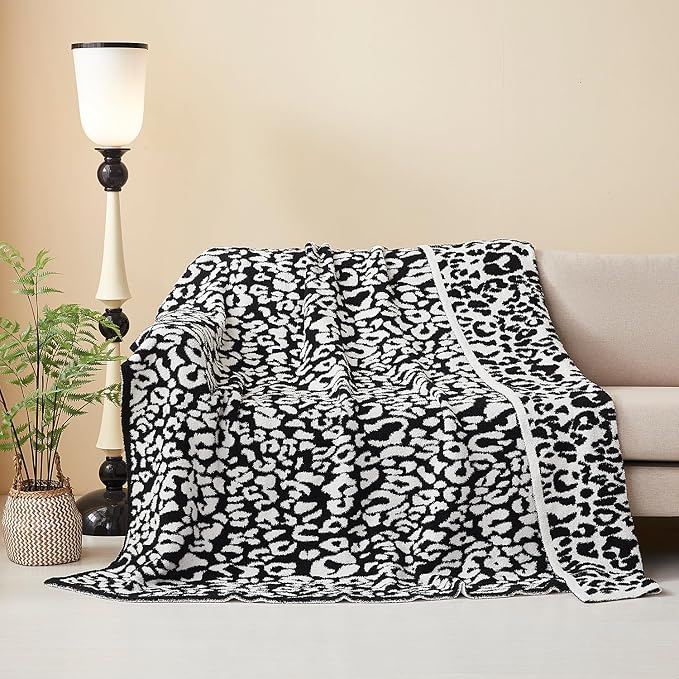 MH MYLUNE HOME Ultra Soft Leopard Throw Blanket, Black White, 50"x60" | Reversible Cheetah Print Blanket, Comfy Fluffy Fuzzy Plush Blanket Throws for Couch Bed, Cozy Blankets for Women Gift