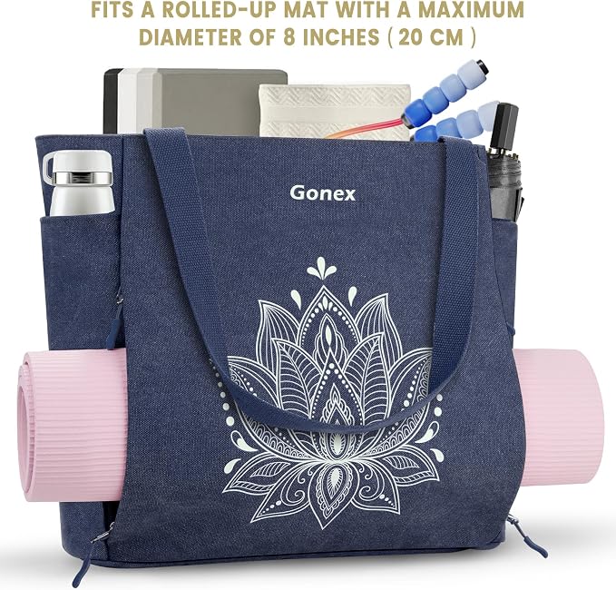 Gonex Yoga Mat Bag, Large Tote Bag with Multi Pockets for Women Men, Canvas Mat Carrier, Full Zipper Easy Access for Pilates Gym Travel