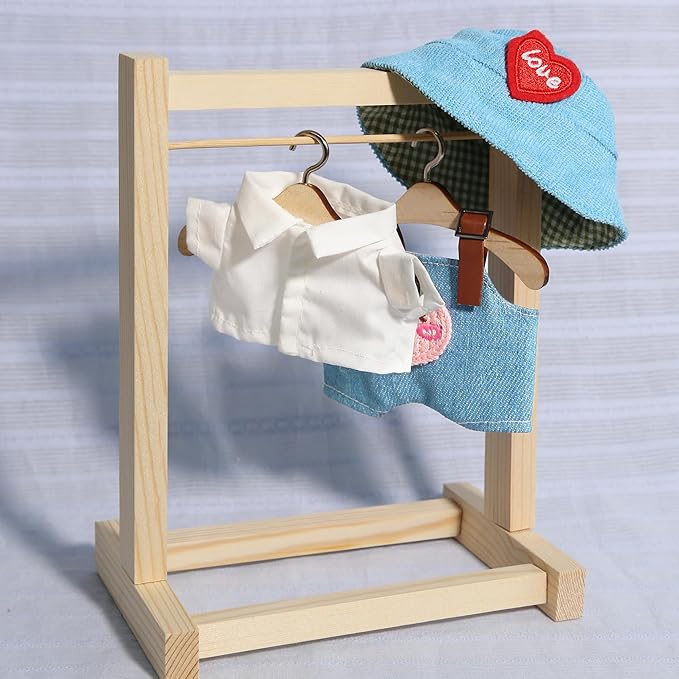 3-Piece Doll Clothes for Labubu & 17cm Dolls – Stylish Fisherman Hat Set, Kawaii Doll Outfits with Accessories for Collectors or Display - Blue Peach (No Dolls)
