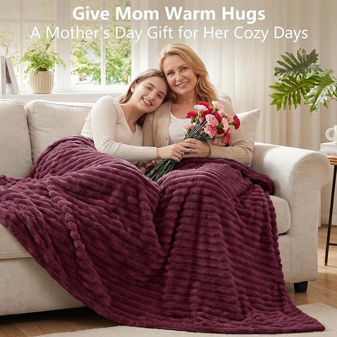 Burgundy Red Throw Blanket for Couch & Bed, 50 x 60 Inch | 300GSM Ribbed Fleece Blanket, Soft, Cozy & Lightweight, OEKO-TEX Certified, All-Season Use for Travel, Dorm & Home Decor