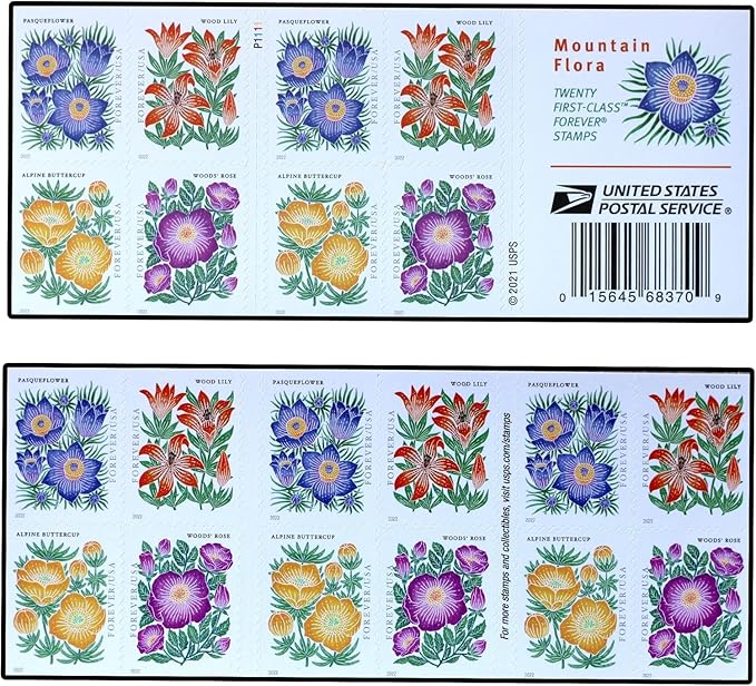 2022 Mountain Flora Wild Flowers Garden Forever First Class Postage Stamps - Garden, Flowers, Nature, Valentine, Wedding, Celebration, Anniversary, Love, Party (100 Stamps (5 Books of 20))