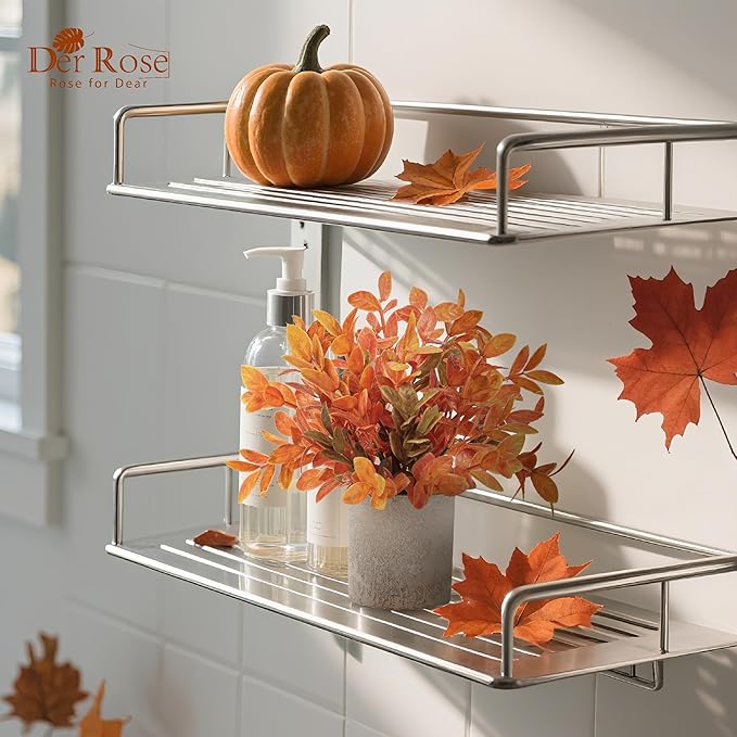 Der Rose 3 Pack Fake Plants Warm Orange Faux Plants for Fall Table Decor | Orange maple-toned eucalyptus, lightweight and compact, maintenance-free, autumn accents for shelf kitchen bedroom entryway