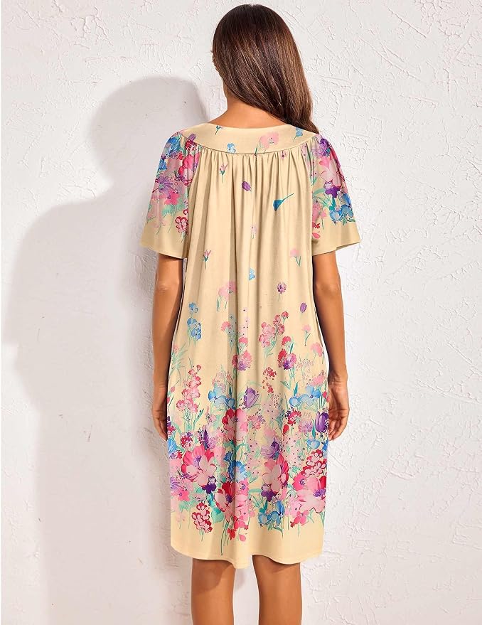 Ekouaer Womens House Dress Floral Print Nightgown with Pockets Mumu Dress