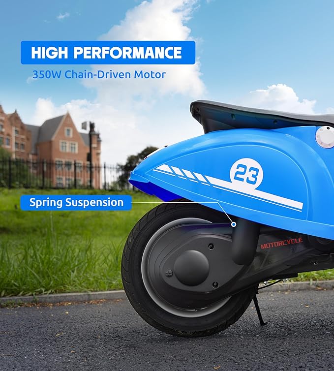 Kids Motorcycle, 2 Wheel Electric Motorcycle for Boys Ages 8-14, 24V Ride on Toys with Music, Story, Headlight, 3 Speed Options, Up to 60min Ride Time, for Riders up to 143 lbs, Easy Assemble, Blue
