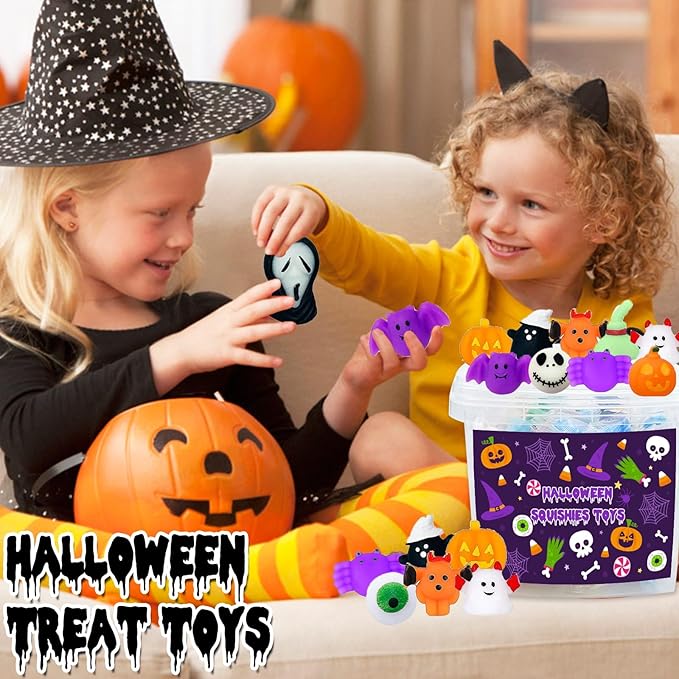 Halloween Party Favors, 120Pcs Squishies Toys for Kids, Mochi Squishy Bulk, Kawaii Mini Squeeze Toys for Halloween Treat, Goodie Bag Stuffers for Boys Girls(Random)