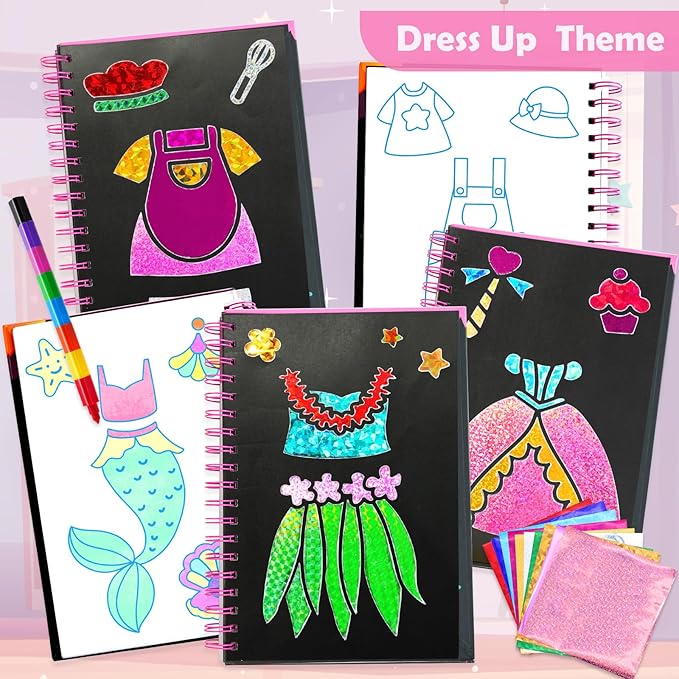 FUNNYB&G Foil Art Crafts for Kids Ages 4-8: Valentines Crafts for Kids 2026,Birthday Gift for Girls,Art and Crafts Supplies,Party Favors,Creative Toys for Girls Boys 4 5 6 7 8 9 Years Old(Dress Up)