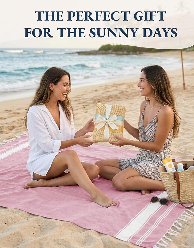 LANE LINEN Turkish Beach Towel Set of 4 - Beach Towels, Pre-Washed Pool Towel, Extra Large Beach Towel, Quick Dry & Sand Free, Absorbent Travel Towel, 39"x71" - Candy Pink