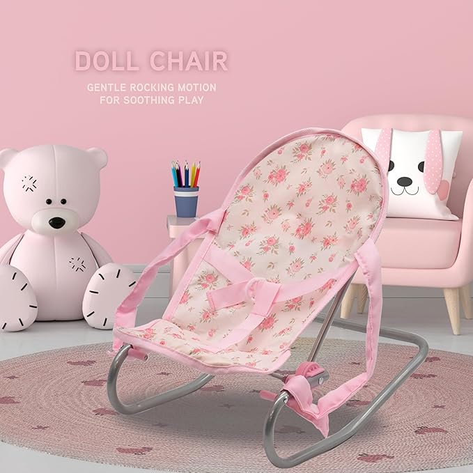 Baby Doll Stroller Bed and Seat Nursery Playset, Baby Doll Accessories Furniture Set High Chair Diaper Bag Role Play Deluxe Baby Doll Floral Set