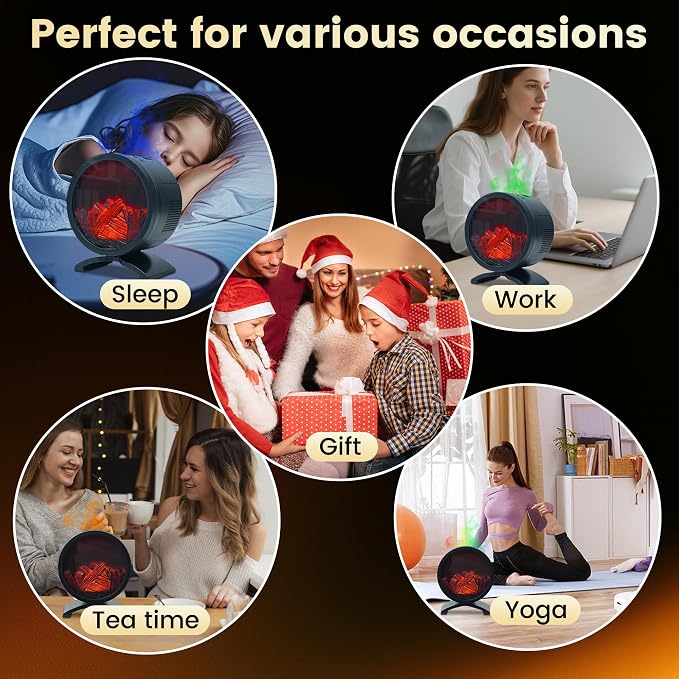 Round Fireplace Essential Oil Aromatherapy Diffuser with Speaker | 260ML Humidifier,Colorful Light,Realistic Flame Mist,Remote Control,Plug in,Timer Setting