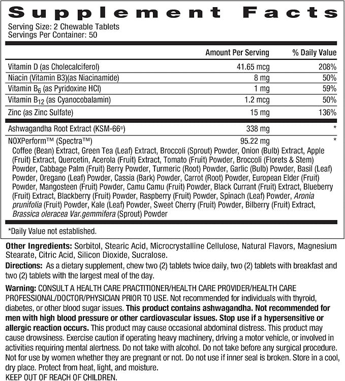 Ageless Male Max Chewable Nitric Oxide Booster Supplement for Men – High Potency Ashwagandha Extract to Boost Workouts, Muscle & Performance, Reduce Stress, Support Sleep - 100 Count