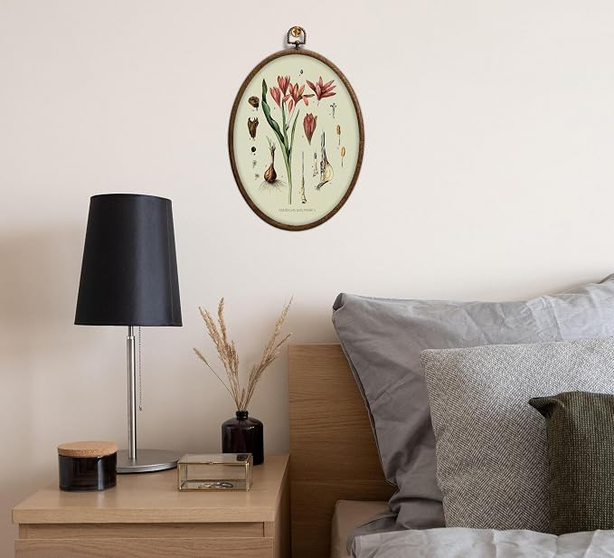 Vintage Boho Floral Oval Wall Art, Vintage Pink Botanical Oval Framed Wall Art, Waterproof Cottage Core Home Decor for Western Farmhouse Bedroom Living Room, Home Retro Decor Products, 08
