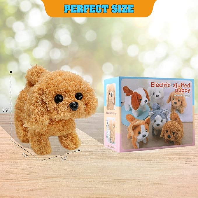Plush Teddy Toy Puppy Electronic Interactive Dog - Walking, Barking, Tail Wagging, Stretching Companion Animal for Kids Toddlers