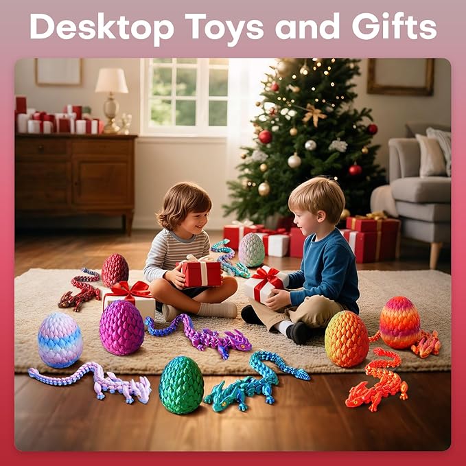 FYEFKJSA 3D Printed Dragon Eggs with Dragon Inside - 12Inch,Articulated Fidget 3D Printed Animals, Interesting Decorative Gift, Easter Basket Essentials Stuffers (Black Red)