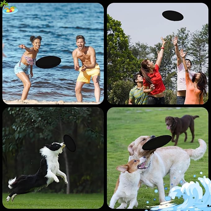 Foldable Flying Disc Fans Set with Bags, 9.8 Inch Black Egde Fabric Beach Flying Disc for Wedding Gift Party Favors Outdoor Activity